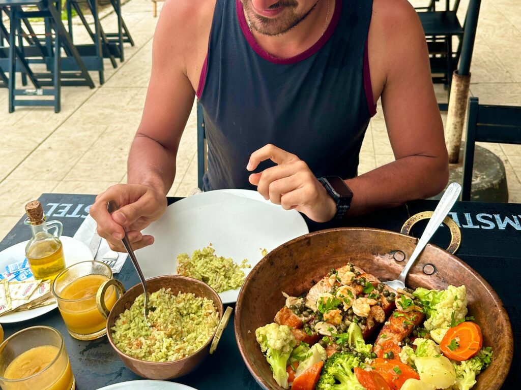 guy eating in a brazilian restaurant